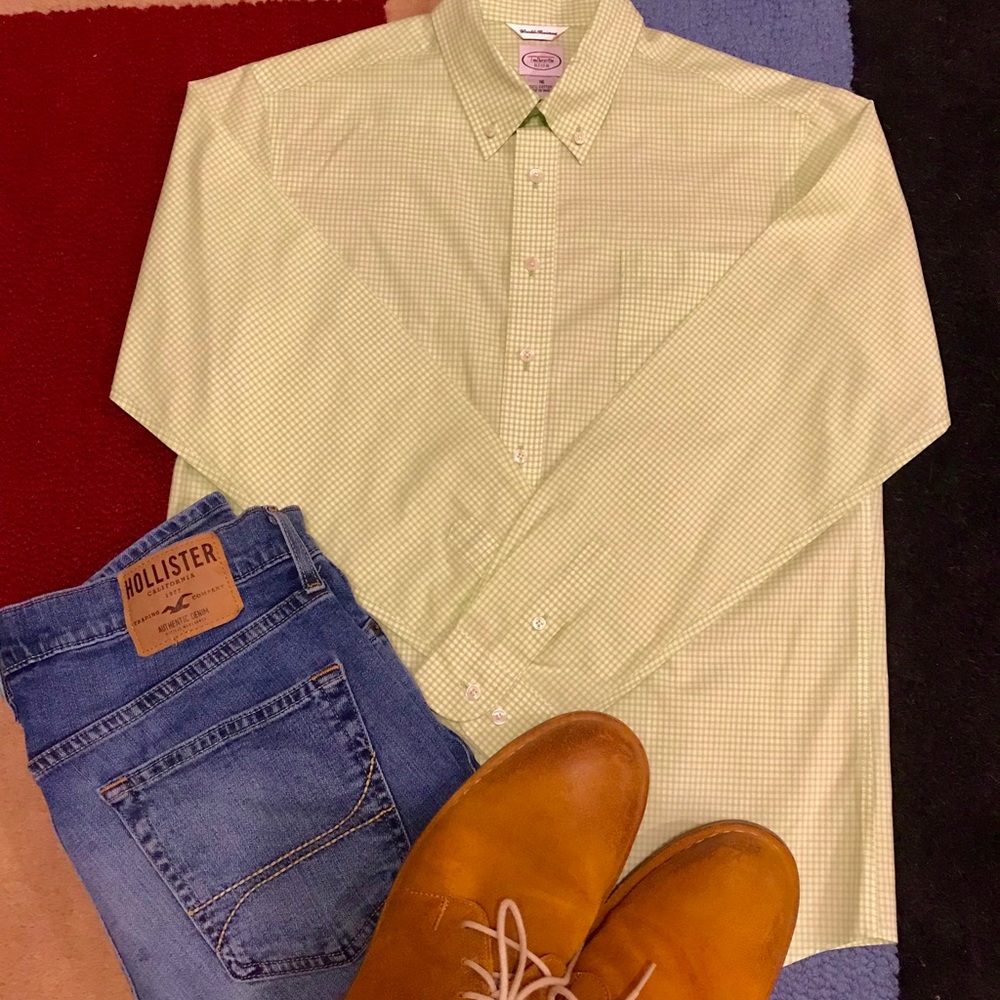 Talbots kids green gingham long sleeve shirt